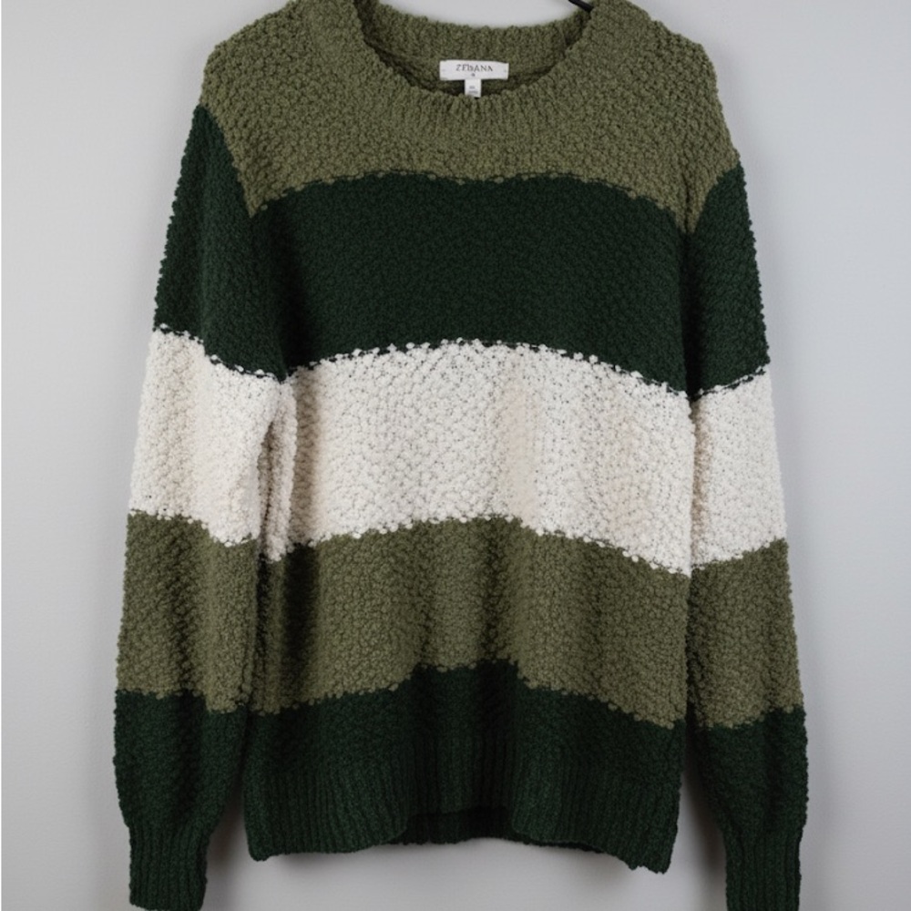 Stylish Olive and Cream Striped Sweater